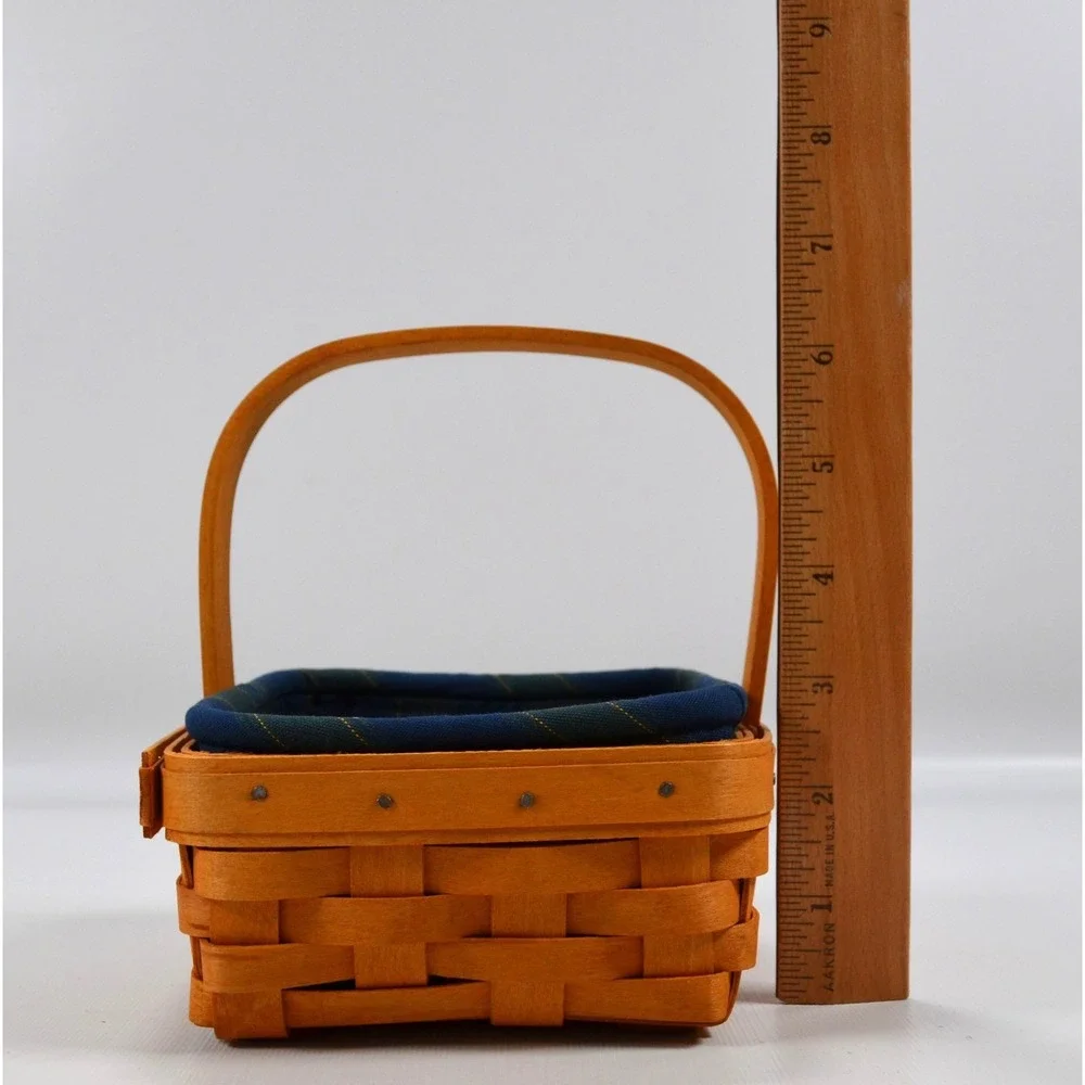 Longaberger 2001 Tarragon Basket Blue Cloth Liner‎ Clear Protector Single Handle
